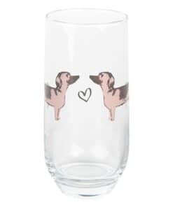 Drink- en theeglas met een vrolijk patroon van teckels in verschillende houdingen, speels verspreid over het glas. Teckel. Cadeau voor hondenliefhebbers, cadeau, Clayre & Eef, Glas met teckels