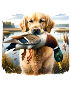goldie, golden retriever met eend