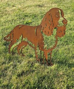 Cortenstaal Engelse Springer Spaniel tuinsteker op pin voor in de tuin.