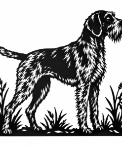 Cortenstaal Duitse Staande Draadhaar silhouet als decoratie voor in de tuin.