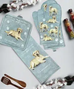Luxe honden keukenset van 100 procent katoen in de variant Blonde Labrador