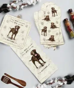 Wasmachine wasbare ovenwant pannenlap en keukendoek met Bruine Labrador print