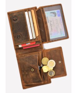 Compacte vintage rundleer portemonnee voor heren met vakken voor pasjes
