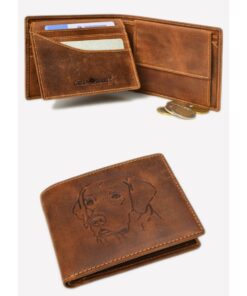 Compacte vintage rundleer herenportemonnee met hondendetail